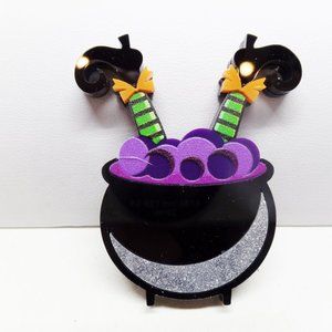Adorable Acrylic Witch in Cauldron Brooch